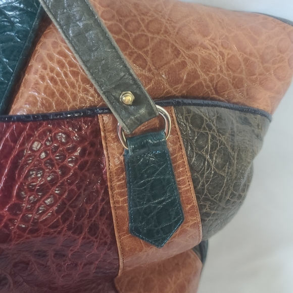 Sharif Vintage Large Multicolored Patchwork Boho Leather Tote Shoulder Bag Purse - Picture 16 of 16